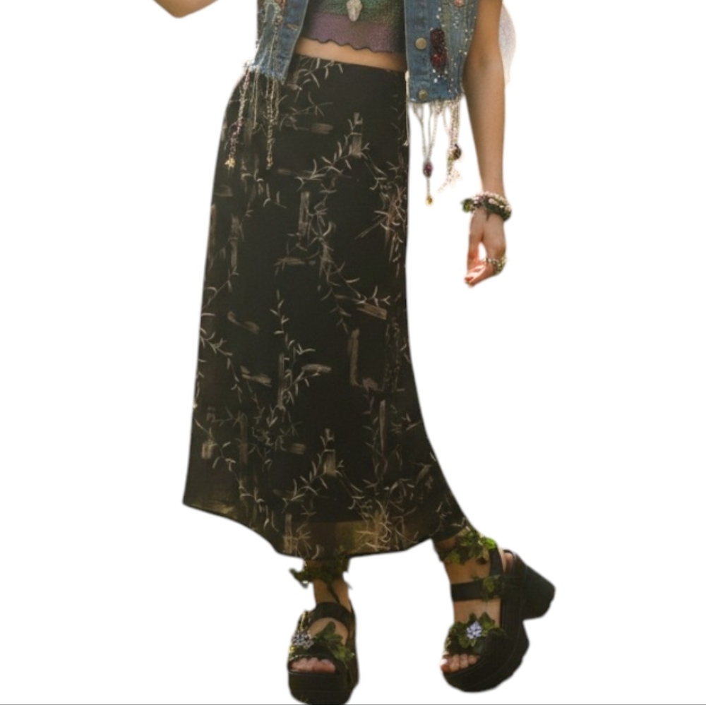 Ingenuity Midi Skirt Forest Fairy Grunge Vintage size 14 Layers 90s Black Beige